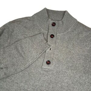Orvis Mens L 3 Button Sweater Wool Cotton Green Mock Neck Knit Sweater